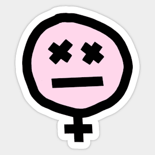 Female Pink Not Happy Smiley Face Sticker